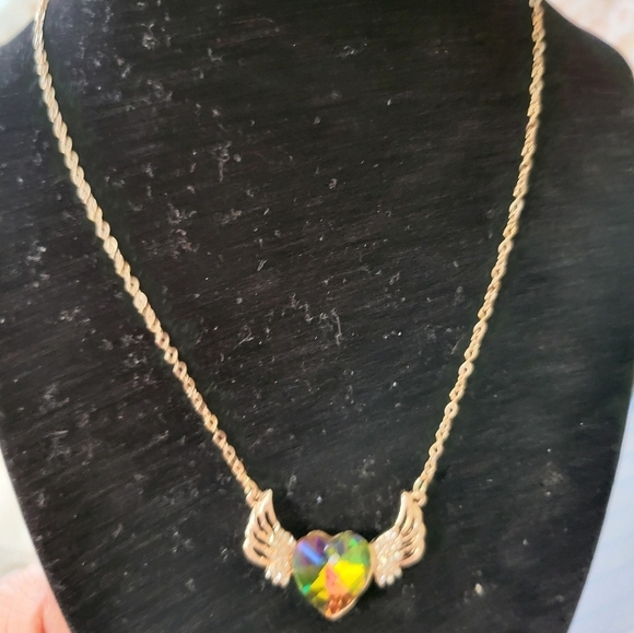 Gold Winged Heart Necklace Rainbow Colors - Picture 9 of 9